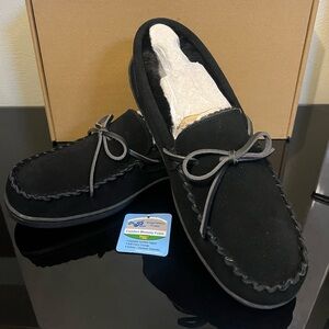 Black Leather Moccasin Slippers